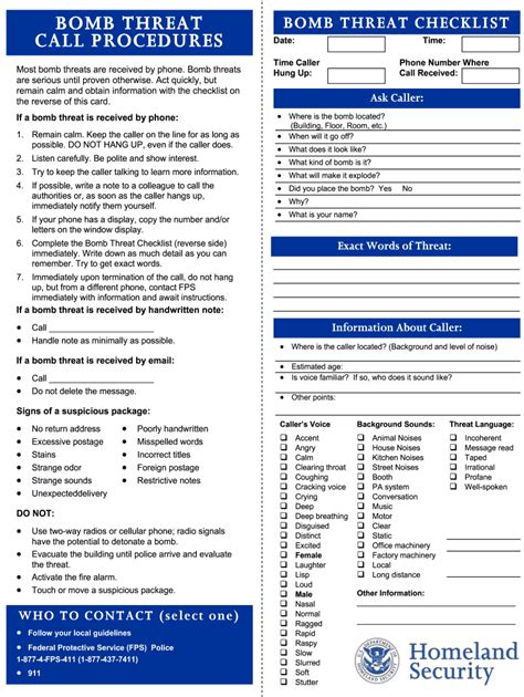 bomb threat checklist form